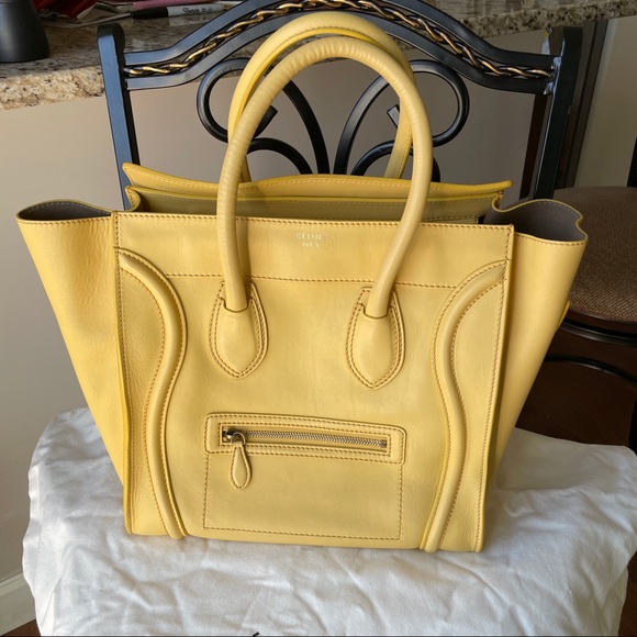 Celine mini luggage tote in smooth leather light yellow - Picture 6 of 15
